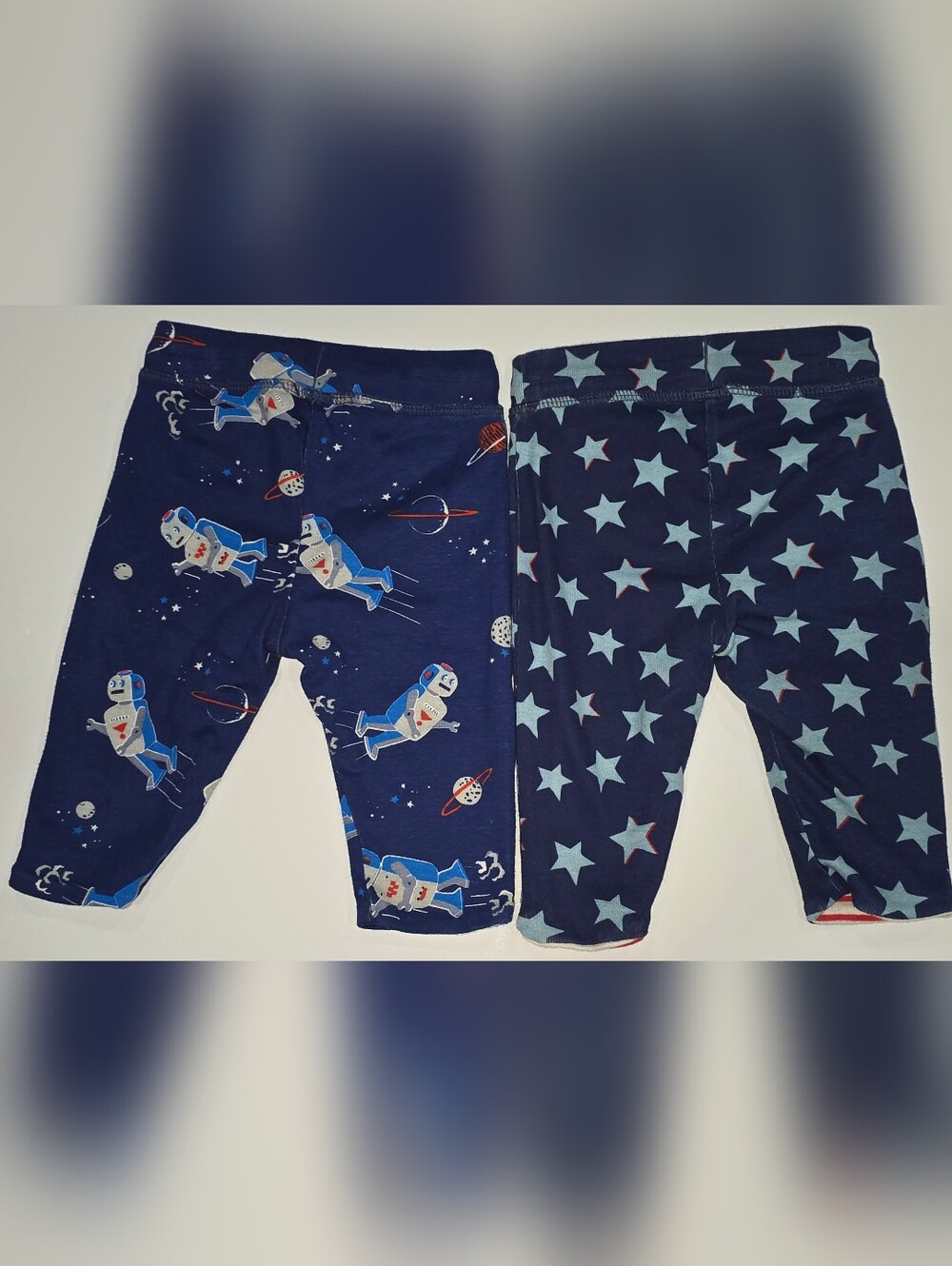 Baby Boden Set Of Two Navy, Red & White Striped Reversible Pants Size 3-6 Mos